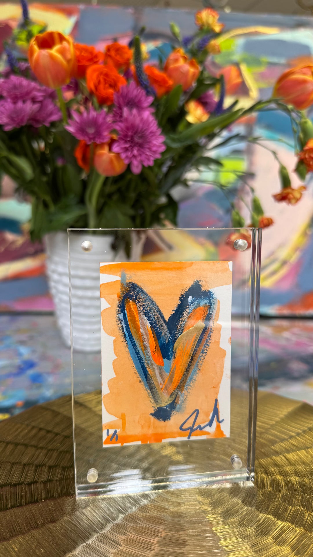 Heart Encouragement Card - Orange and Blue